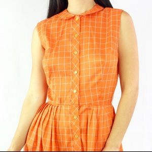 Vintage 1950s/1960s orange plaid fit and flare dress